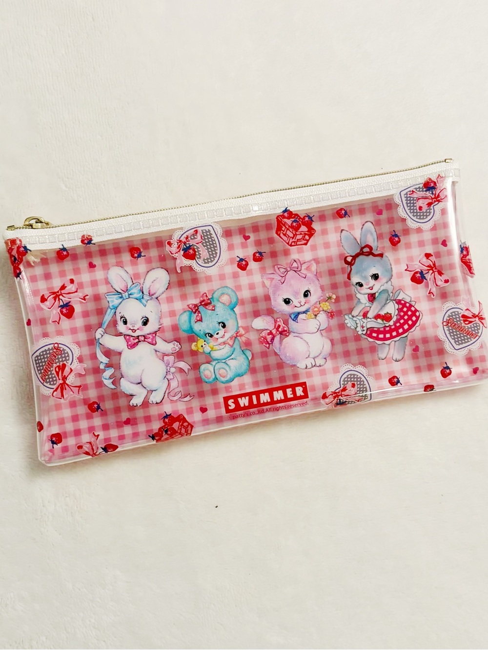 Japanese Swimmer Cartoon PU Clear White Red Plaid Pen Makeup Brush Case